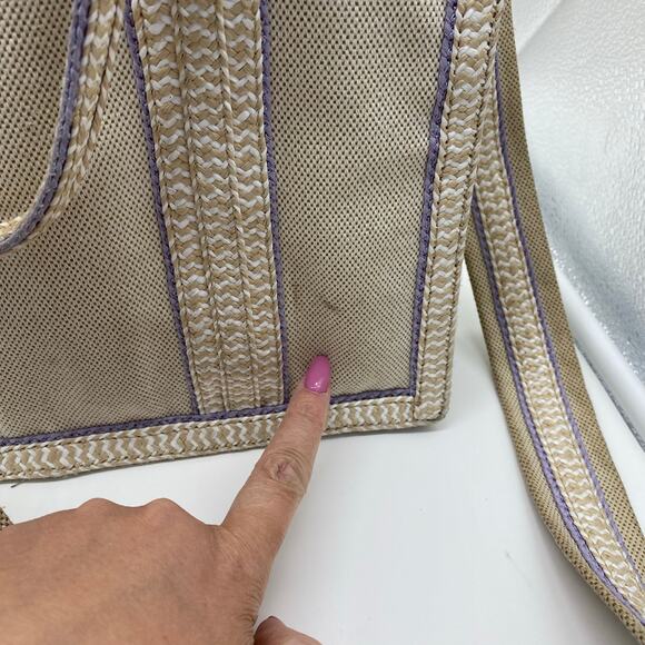 Eric Javits New York Lil Côte d’Azur Beige Purple Tote Bag Canvas Shoulder Bag - Picture 13 of 14